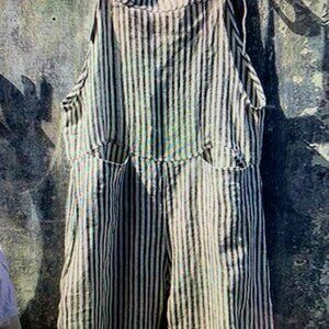 Striped lightweight wide-leg overalls by Madepants with front pockets